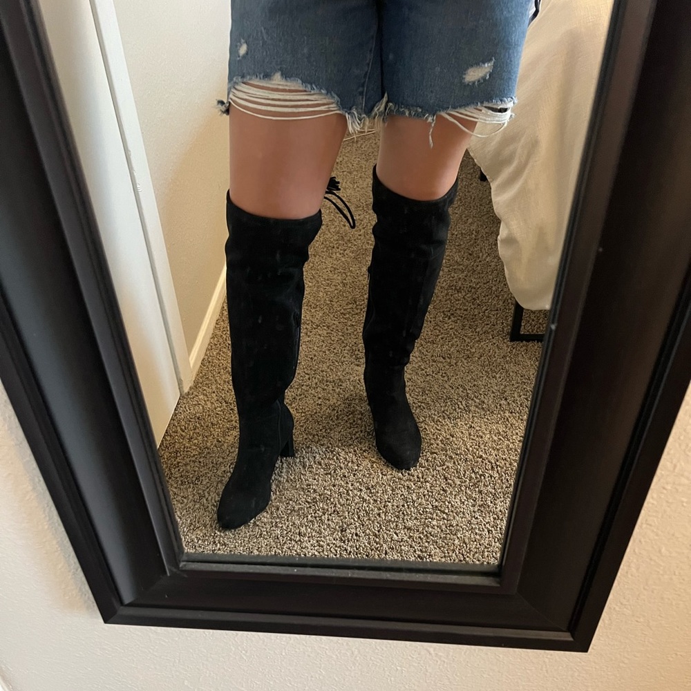 Black suede over the knee boots